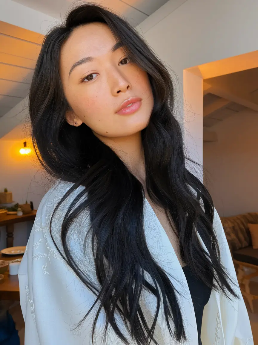 Fall Hair Color Ideas for Dark Hair in 2025 Loose Layered Waves with Natural Softness