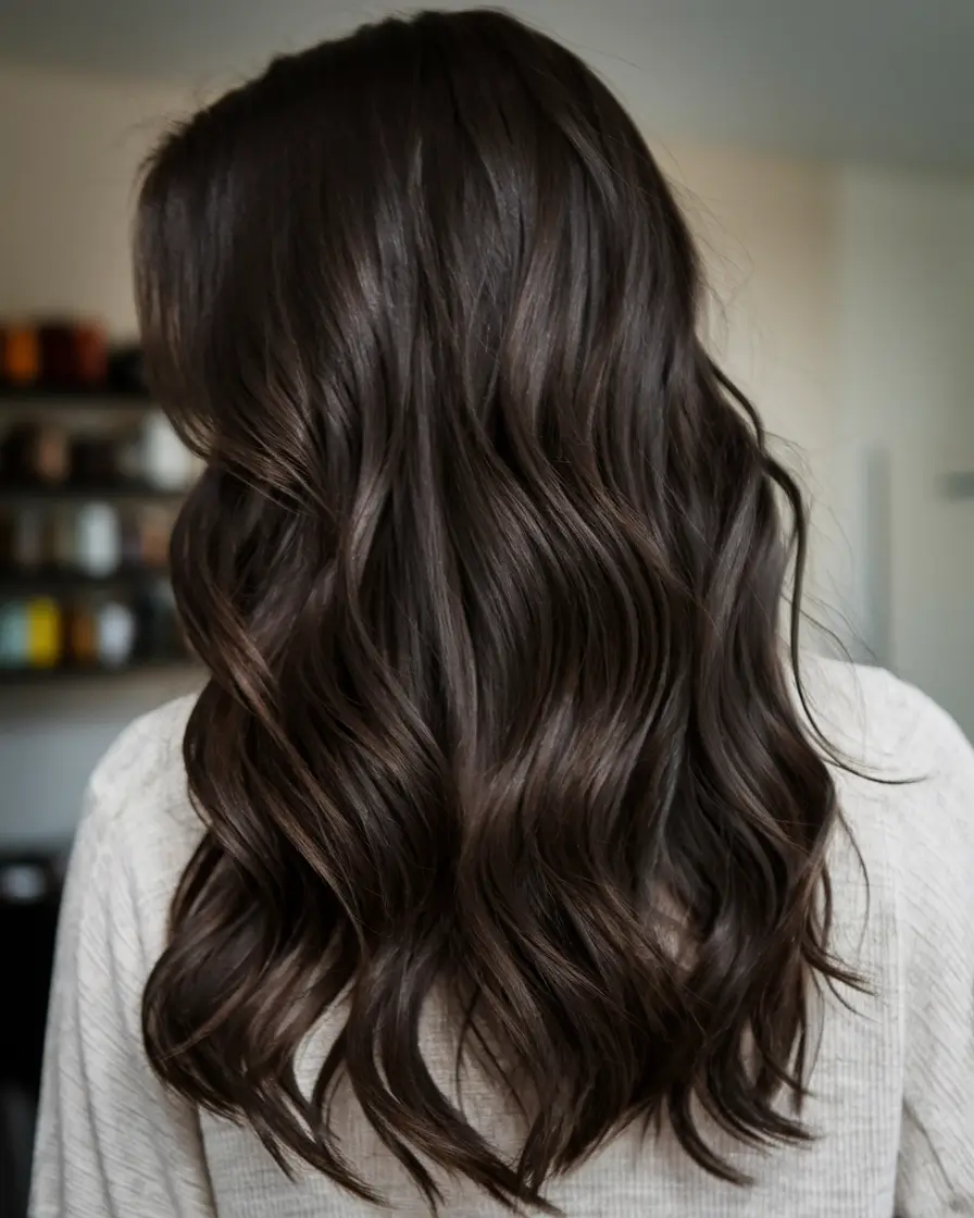 Fall Hair Color Ideas for Dark Hair in 2025 Smoky Mocha Mid-Length Waves
