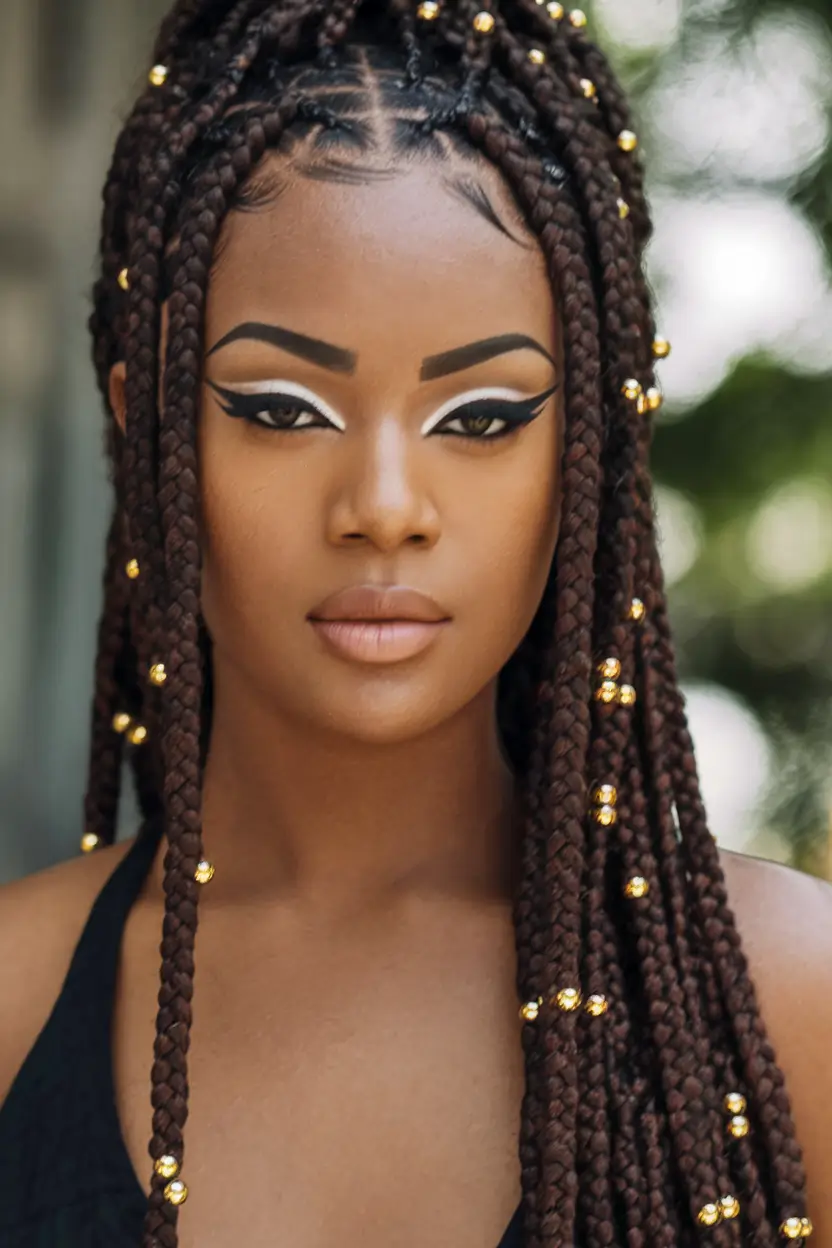 fall hairstyle black women Golden Beads & Luxe Box Braids