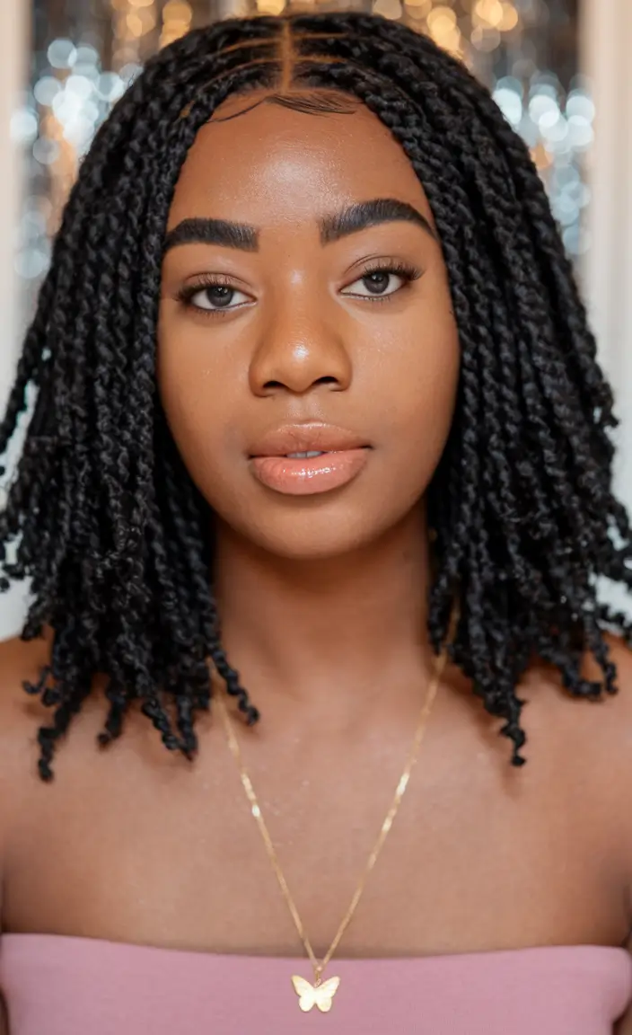 fall hairstyle black women Short Passion Twists with a Middle Part