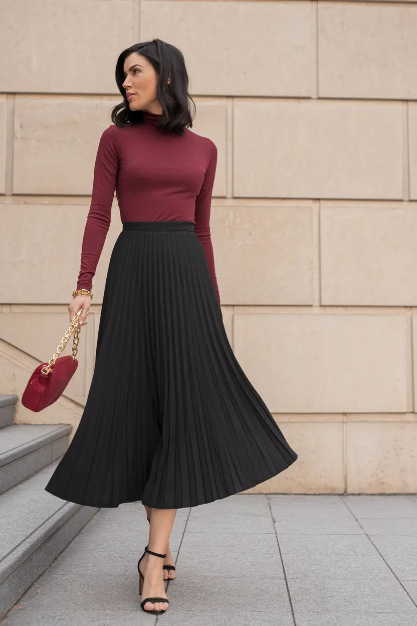 fall office outfits for women+Classy Confidence in a Pleated Black Skirt