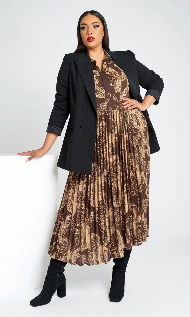 fall plus size capsule wardrobe ideas 2025 - Baroque Print & Boardroom Blazer