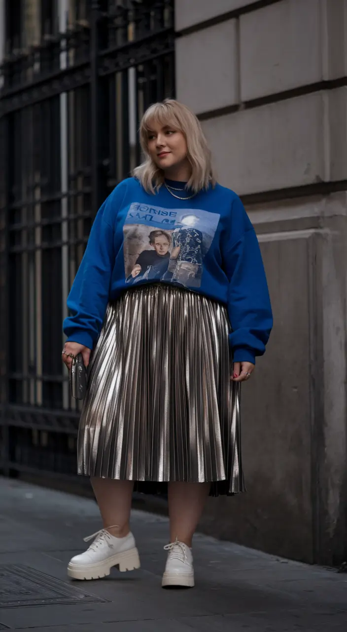 fall plus size capsule wardrobe ideas 2025 - Metallic Pleats