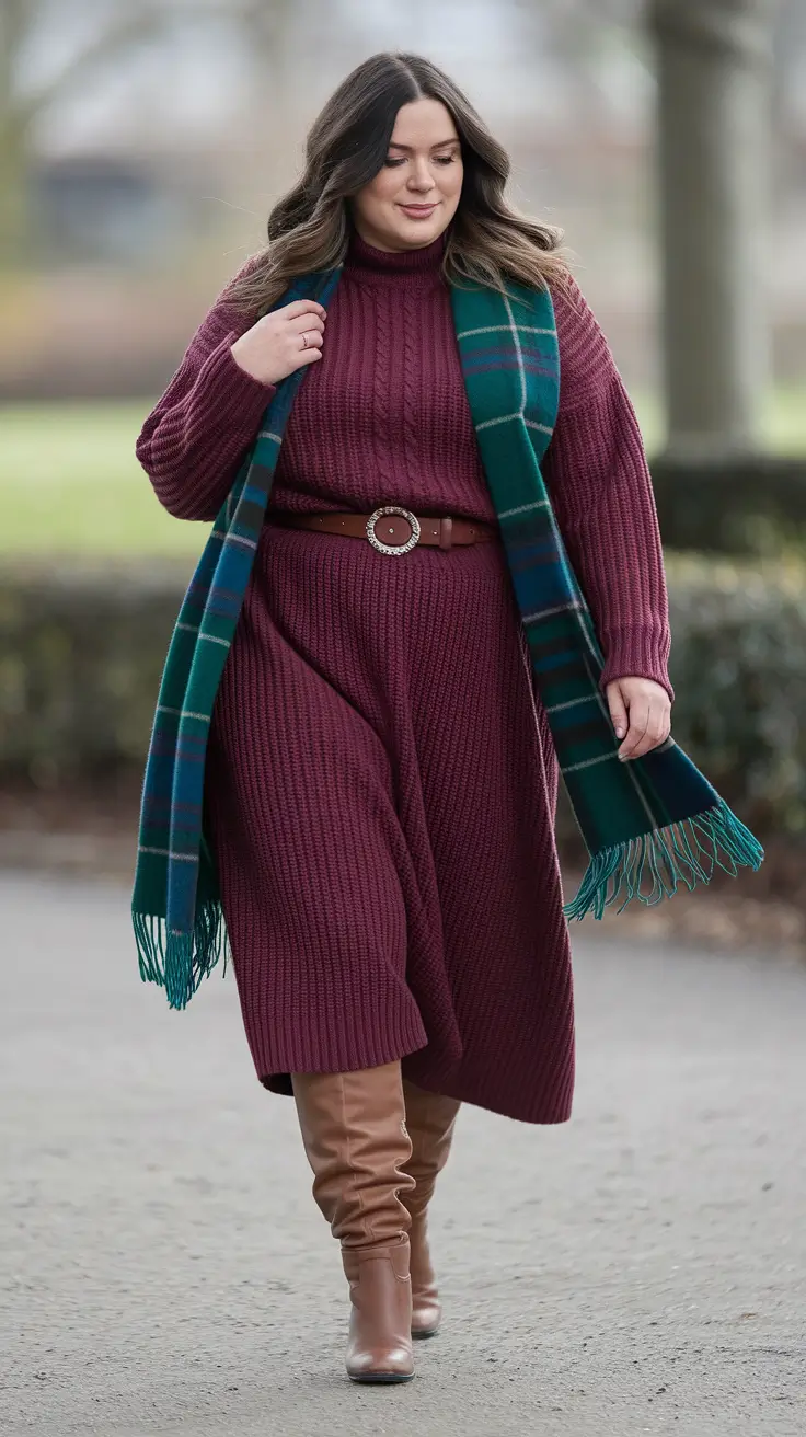 fall plus size capsule wardrobe ideas 2025 - Cable-Knit Wine Moment