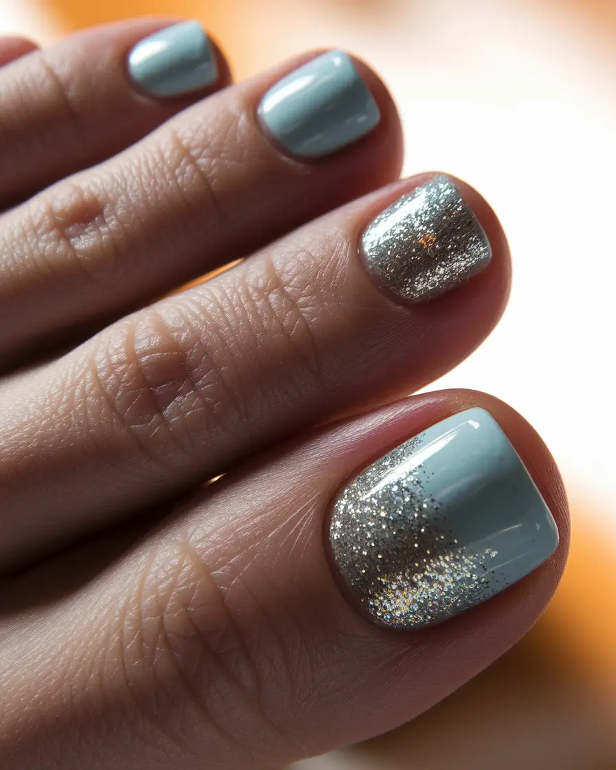 Fall Toe Nail Looks for September 2025 Soft Blue with Silver Fade