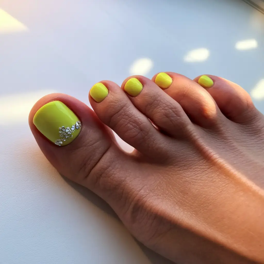 Fall Toe Nail Looks for September 2025 Sunlight Neon with Rhinestone Sparkle