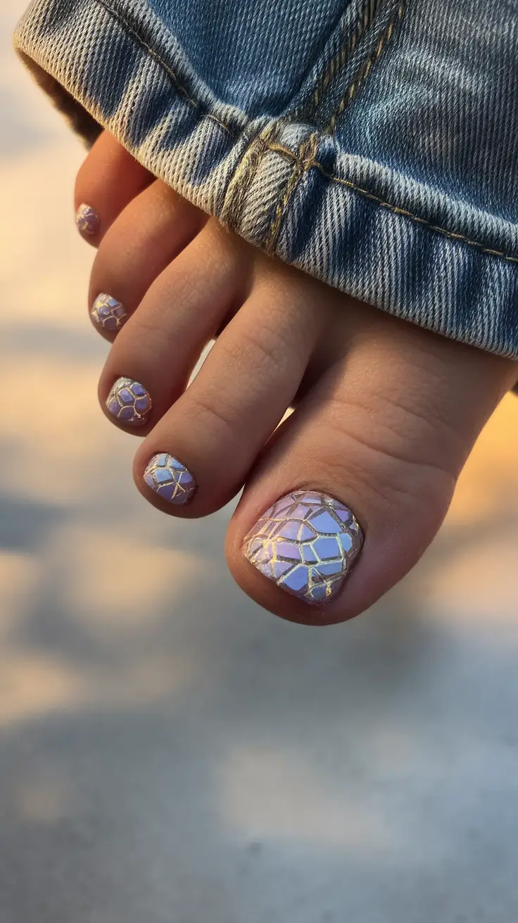 Fall Toe Nail Looks for September 2025 Iridescent Lavender Mosaic