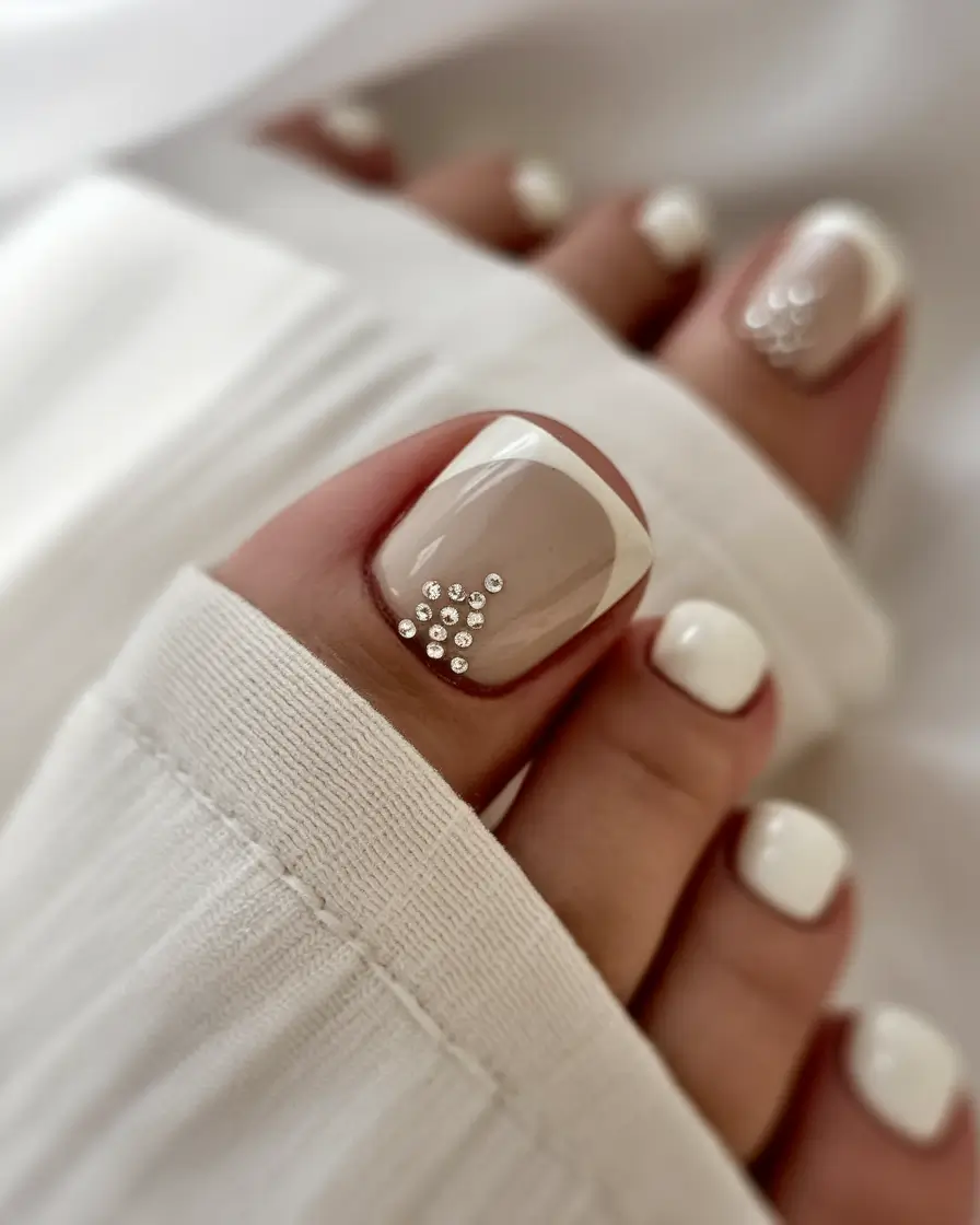 Fall Toe Nail Looks for September 2025 Elegant French with Pearl Accent