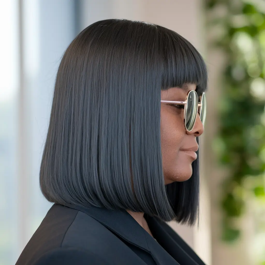 Fresh Fall 2025 Haircuts for Women Over 40 Midnight Blunt Bob with Fringe