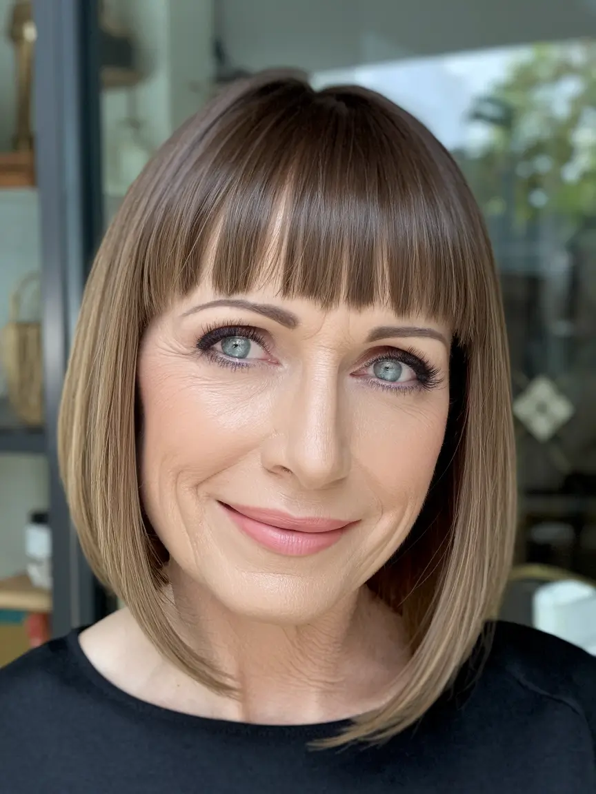 Fresh Fall 2025 Haircuts for Women Over 40 Precision Bob with Micro Fringe