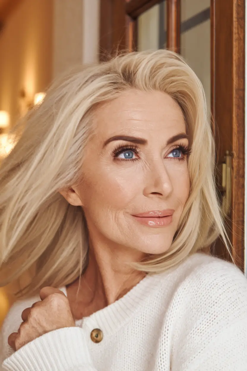 Fresh Fall 2025 Haircuts for Women Over 40 Windswept Vanilla Blonde Lob