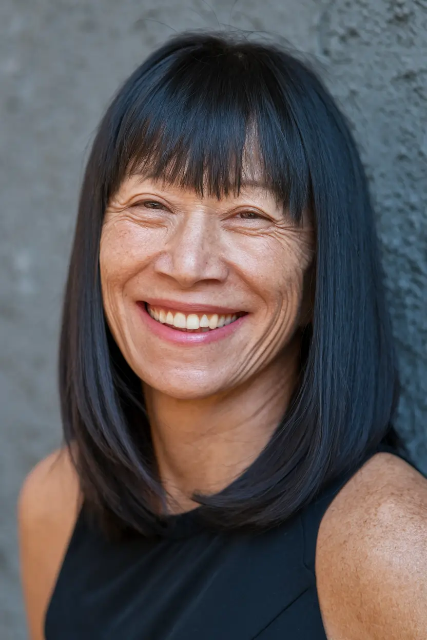 Fresh Fall 2025 Haircuts for Women Over 40 Straight and Sleek with Blunt Bangs