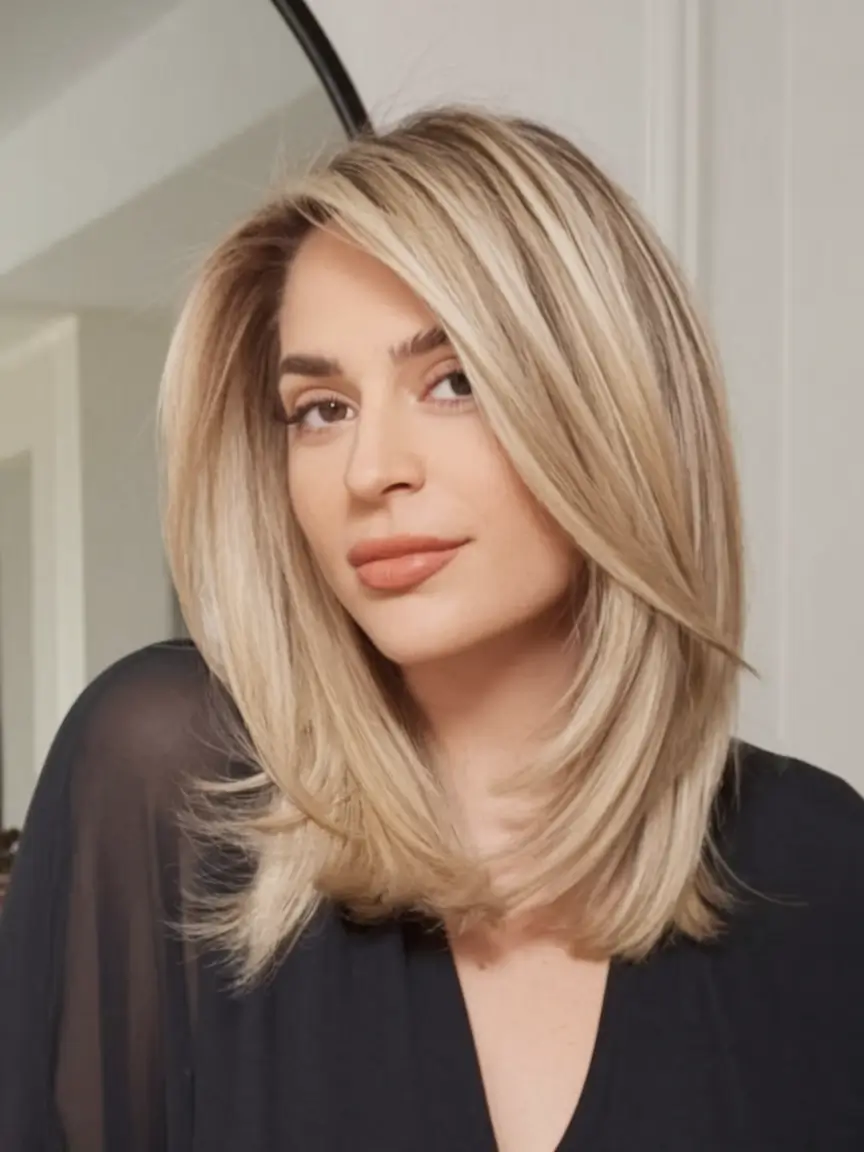 Golden Fall Hair Color for Blondes in 2025 Honey-Butter Feathered Lob
