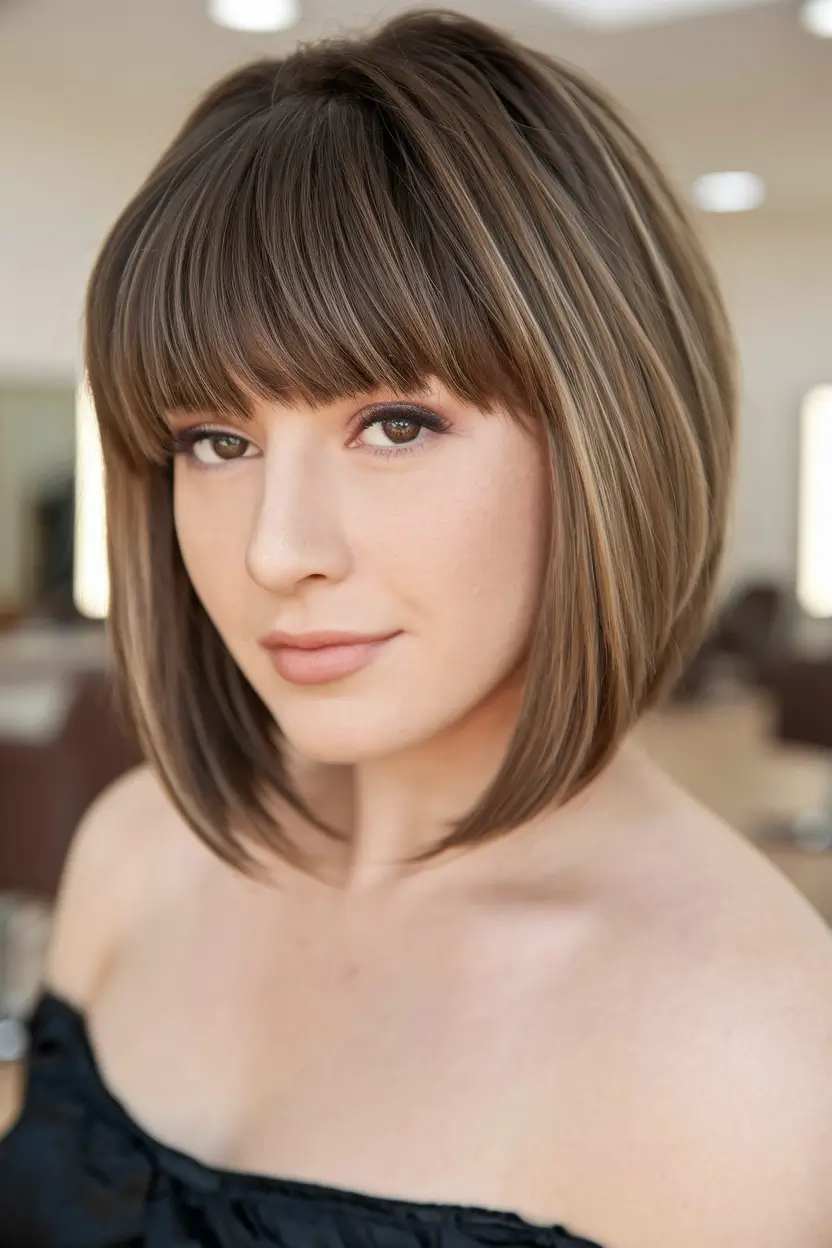 Haircut Ideas for Fall 2025 Mocha Fringe Bob