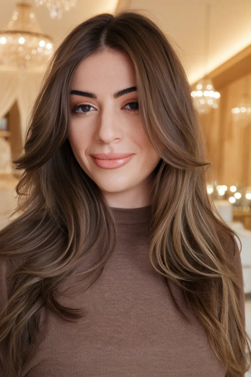 Insta-Cute Hairstyles for Fall 2025 Warm Espresso Layers with Curtain Bangs