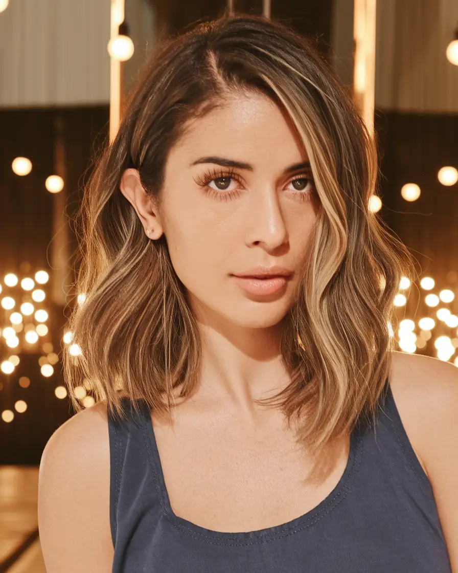 Insta-Cute Hairstyles for Fall 2025 Angled Lob with Blonde Ribbons