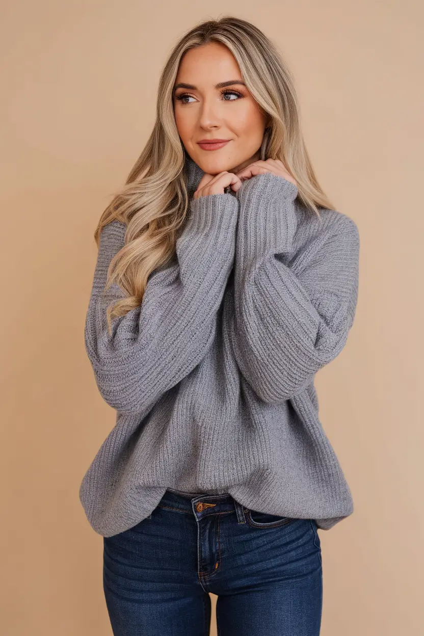 Layering outfits for Chilly Fall 2025 Cozy Grey Knit for a Relaxed Fall Look