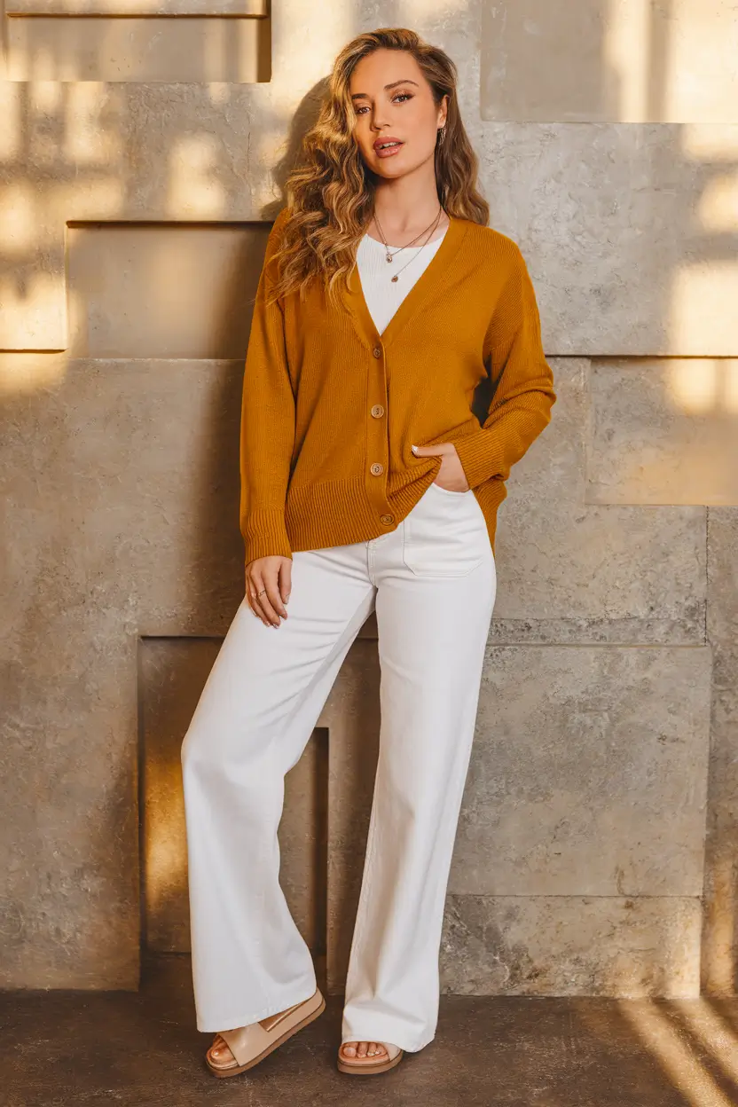 Layering outfits for Chilly Fall 2025 Casual Cool with White Jeans