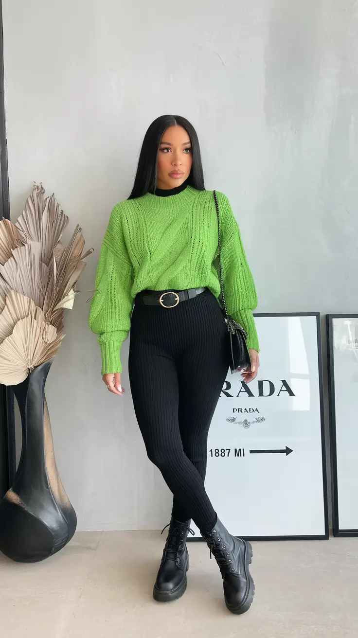 Layering outfits for Chilly Fall 2025 Bold Green and Black: Streetwear Meets Chic