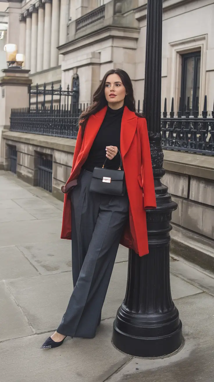 Layering outfits for Chilly Fall 2025 Chic Red Coat for a Bold Statement