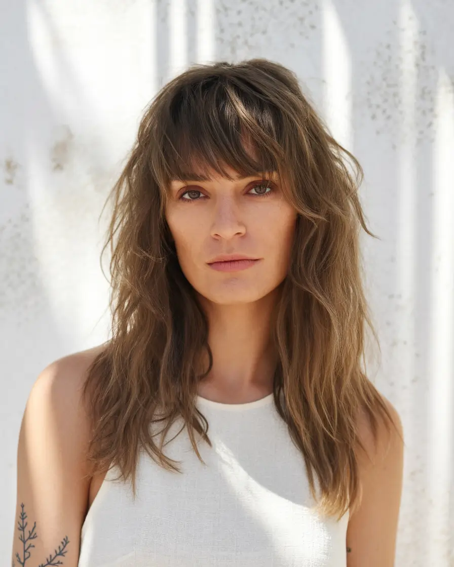 Modern Fall Shag Haircuts to Copy in 2025 Wavy Shag with Cool-Girl Fringe