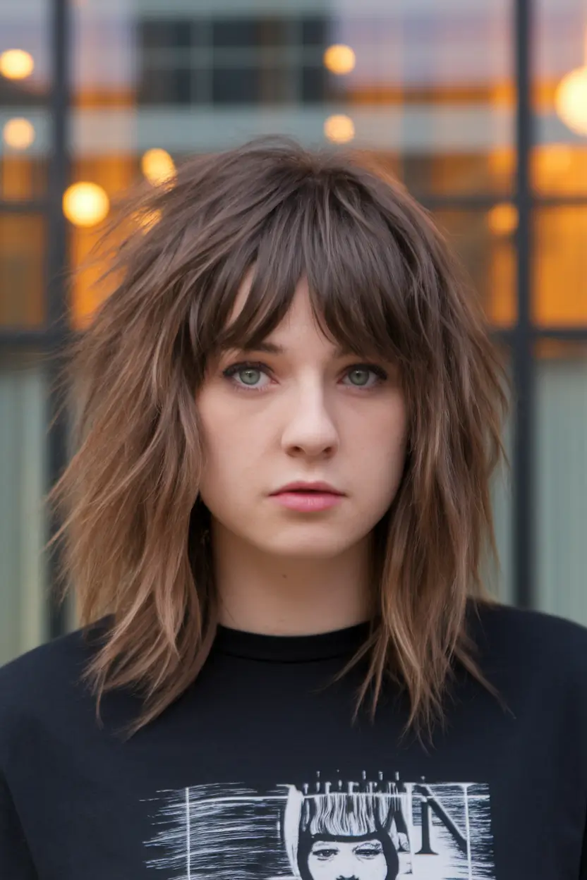 Modern Fall Shag Haircuts to Copy in 2025 Textured Brown Shag with Natural Volume