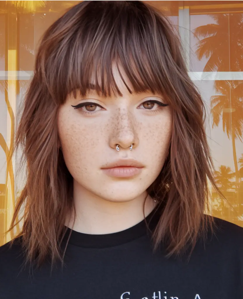 Modern Fall Shag Haircuts to Copy in 2025 Graphic Bangs with Streamlined Shag Layers