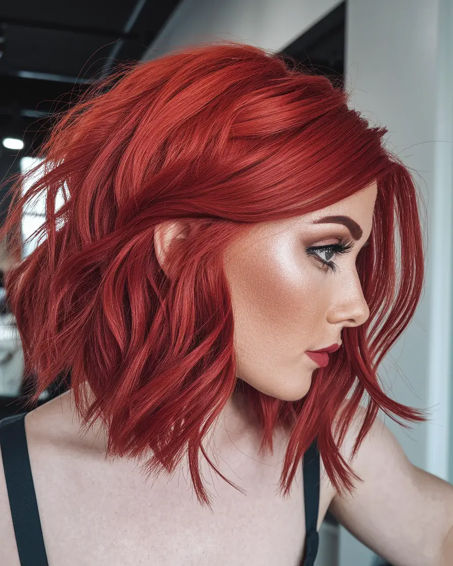 Must-Try Fall Red Hair Colors for Redheads 2025 Glossy Merlot Textured Bob with Attitude