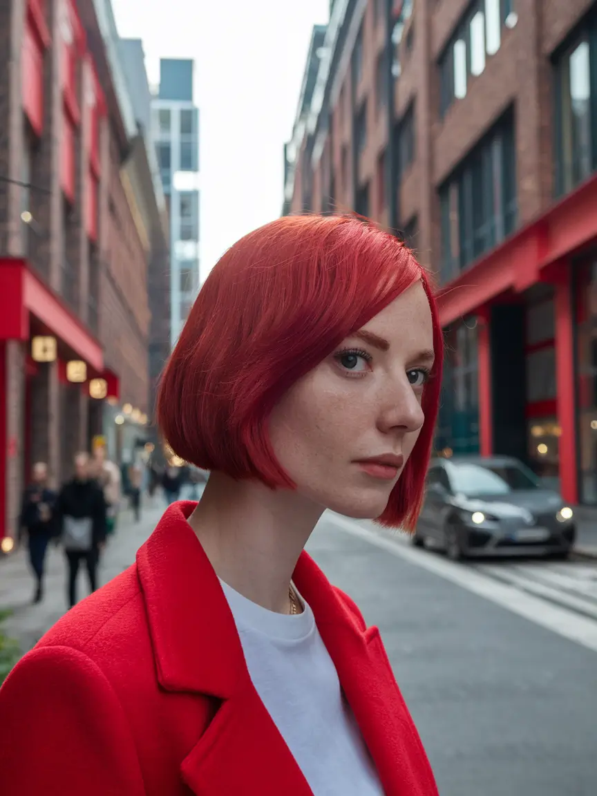 Must-Try Fall Red Hair Colors for Redheads 2025 Chic Power Bob in Glossy Cherry Red