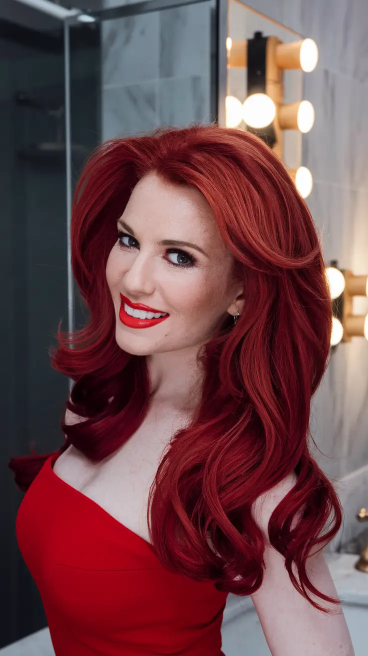 Must-Try Fall Red Hair Colors for Redheads 2025 Pin-Up Crimson with Retro Volume