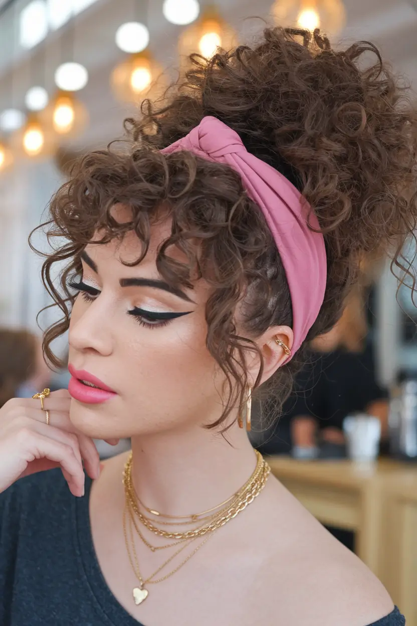 Must-Try Hairstyles for Women in Fall 2025 Curly Headband High Puff