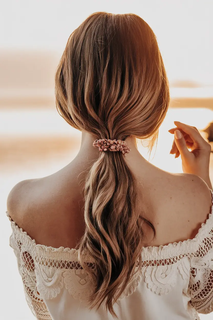Must-Try Hairstyles for Women in Fall 2025 Sunset Low-Ribbon Pony