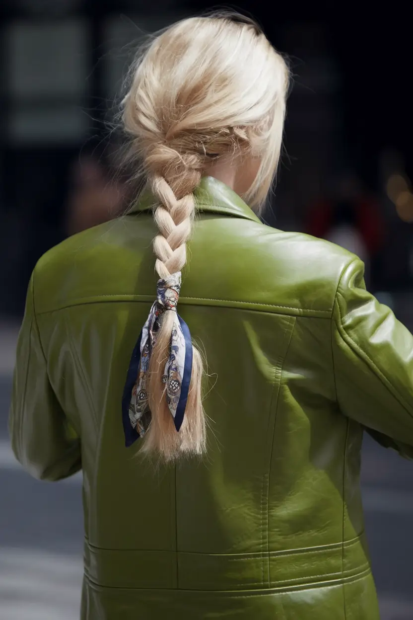 Must-Try Hairstyles for Women in Fall 2025 Silk-Scarf Street Braid