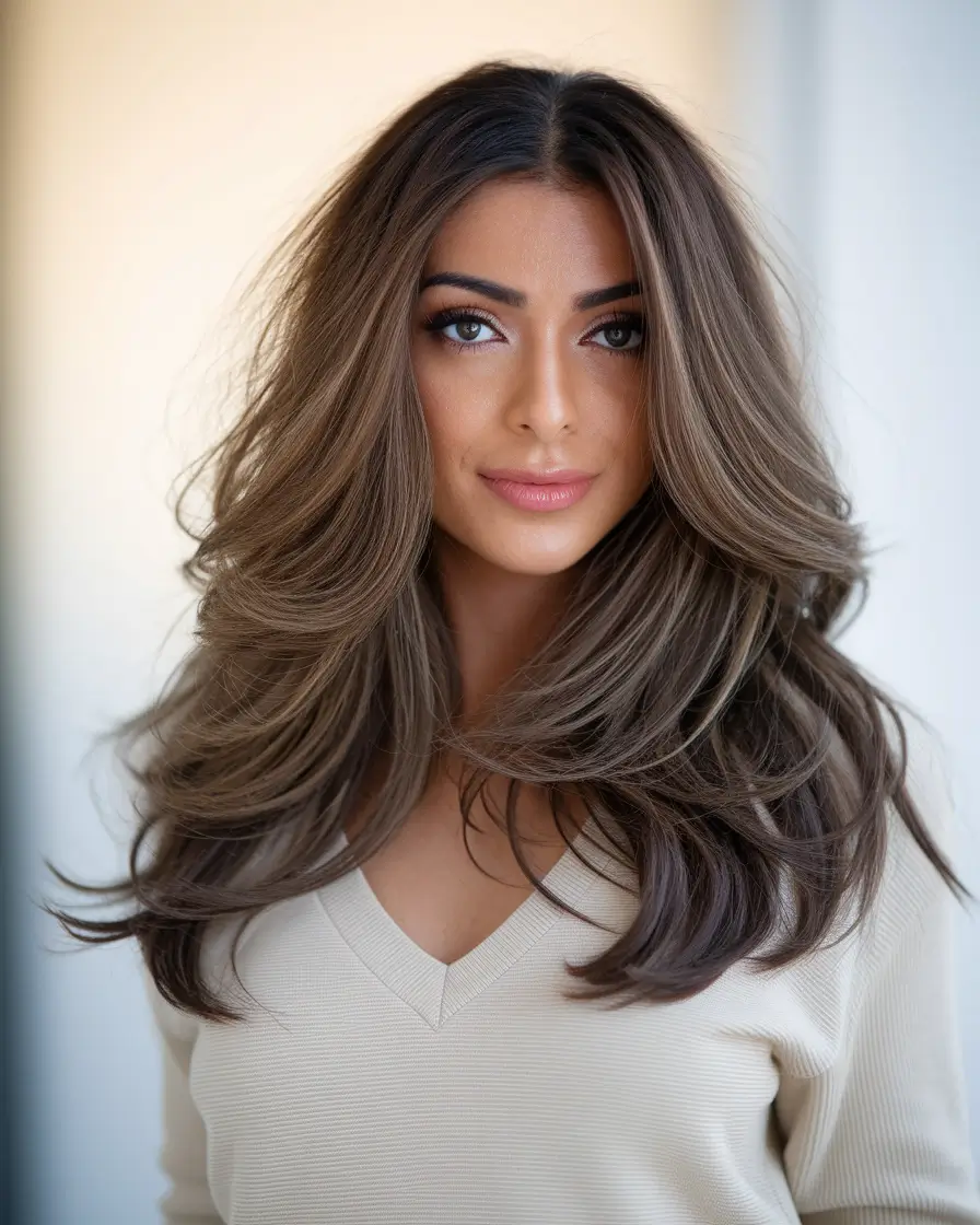 fall brunette hair color fair skin Multi-Layered Mocha with Mushroom Undertones