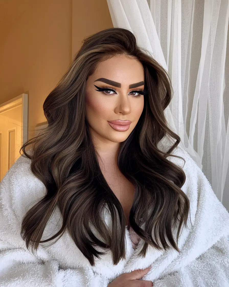 fall brunette hair color dark Ultra-Gloss Espresso with Natural Waves