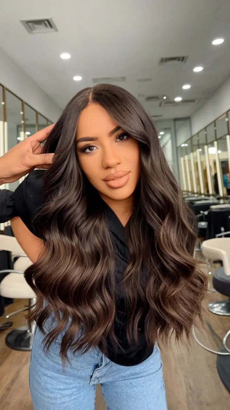 fall brunette hair color balayage Perfectly Balanced Mocha Balayage