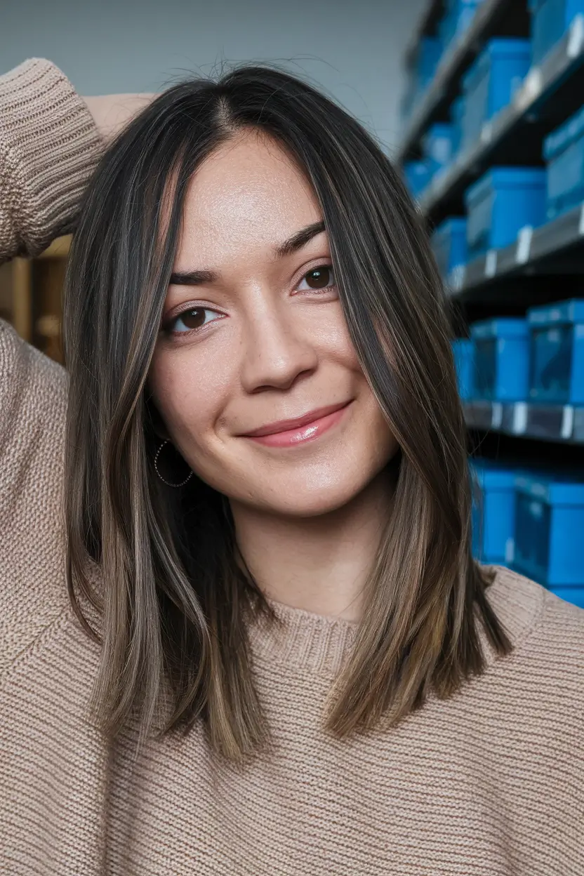 fall brunette hair color shoulder length Low-Maintenance Shoulder-Length with Earthy Ash Highlights
