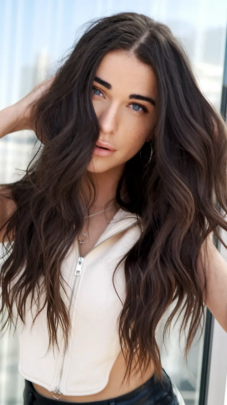 fall brunette hair color Undone Cool-Girl Waves with Mushroom Tones