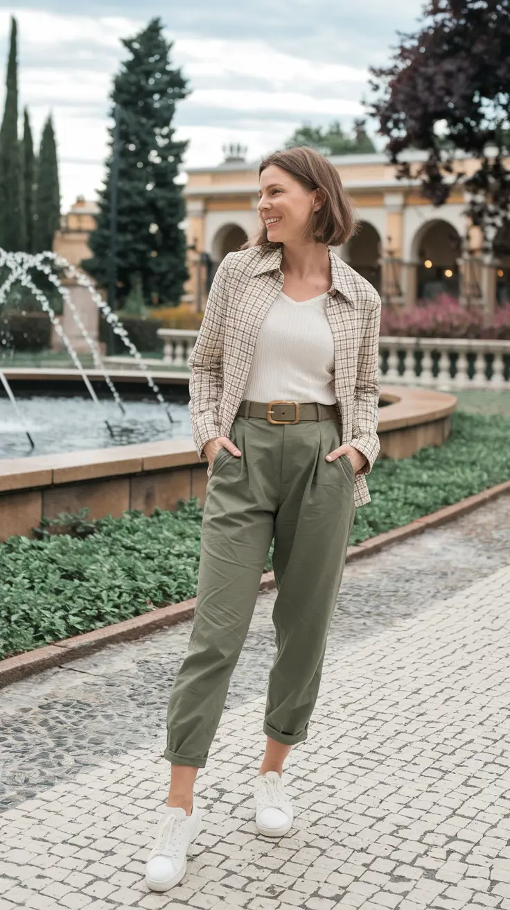 new ideas 2025 fall style for women Soft Checks & Military Green Balance