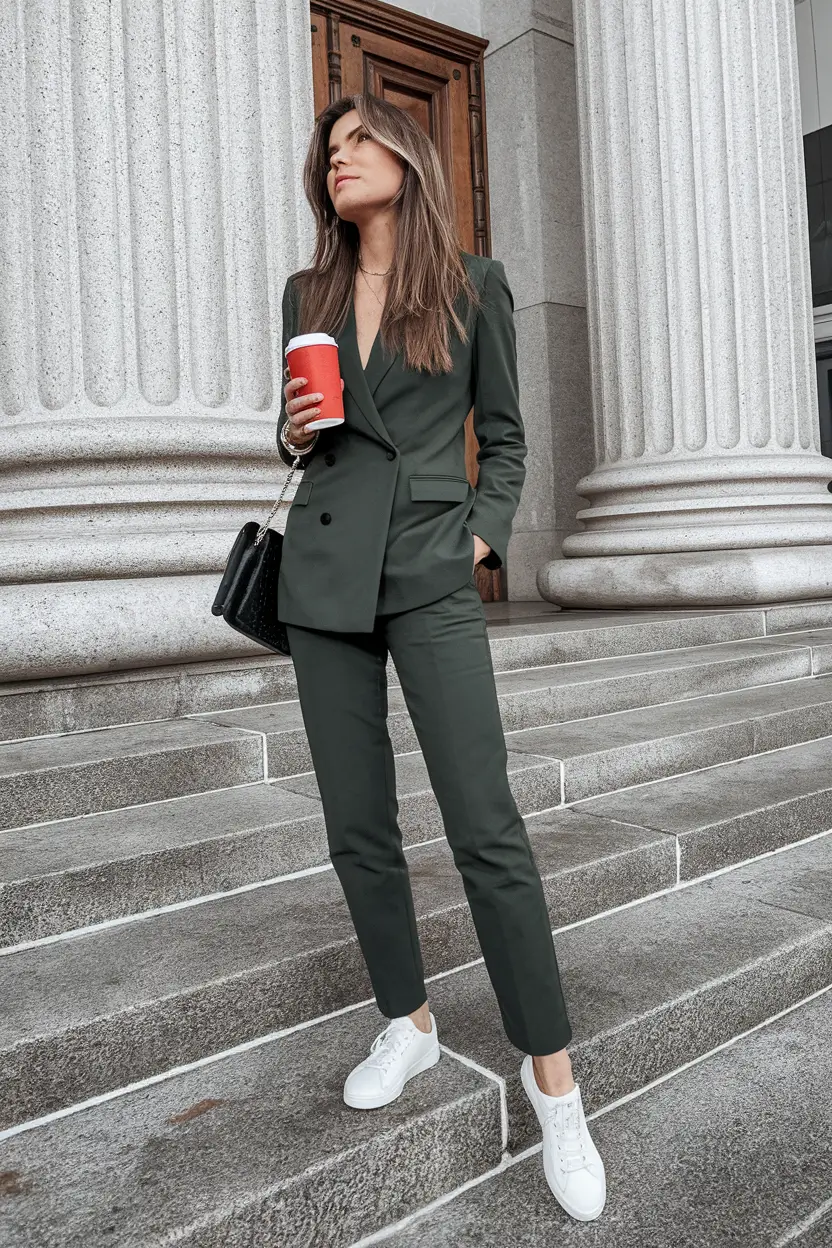 new ideas 2025 fall style for women Tailored Olive Suit with Sneaker Twist