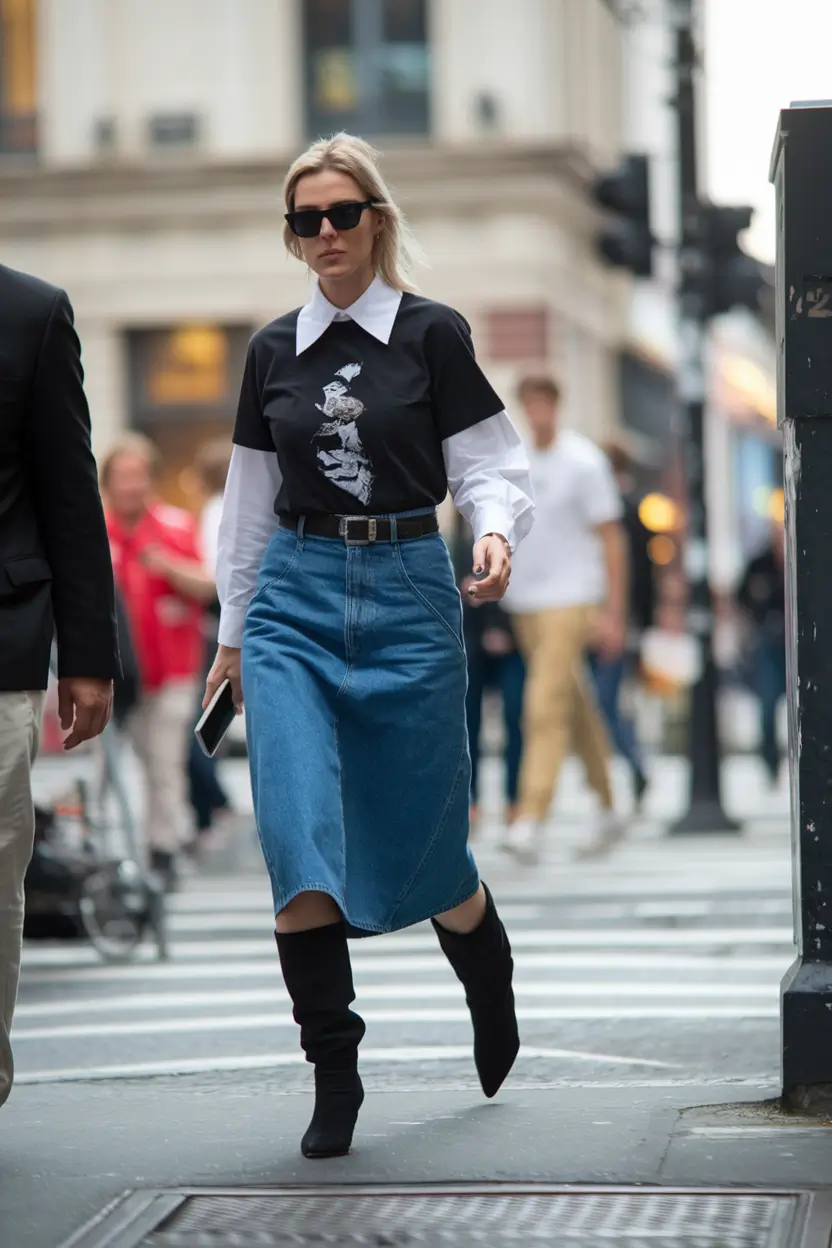 new ideas 2025 fall style for women Layered Graphic Energy with Denim