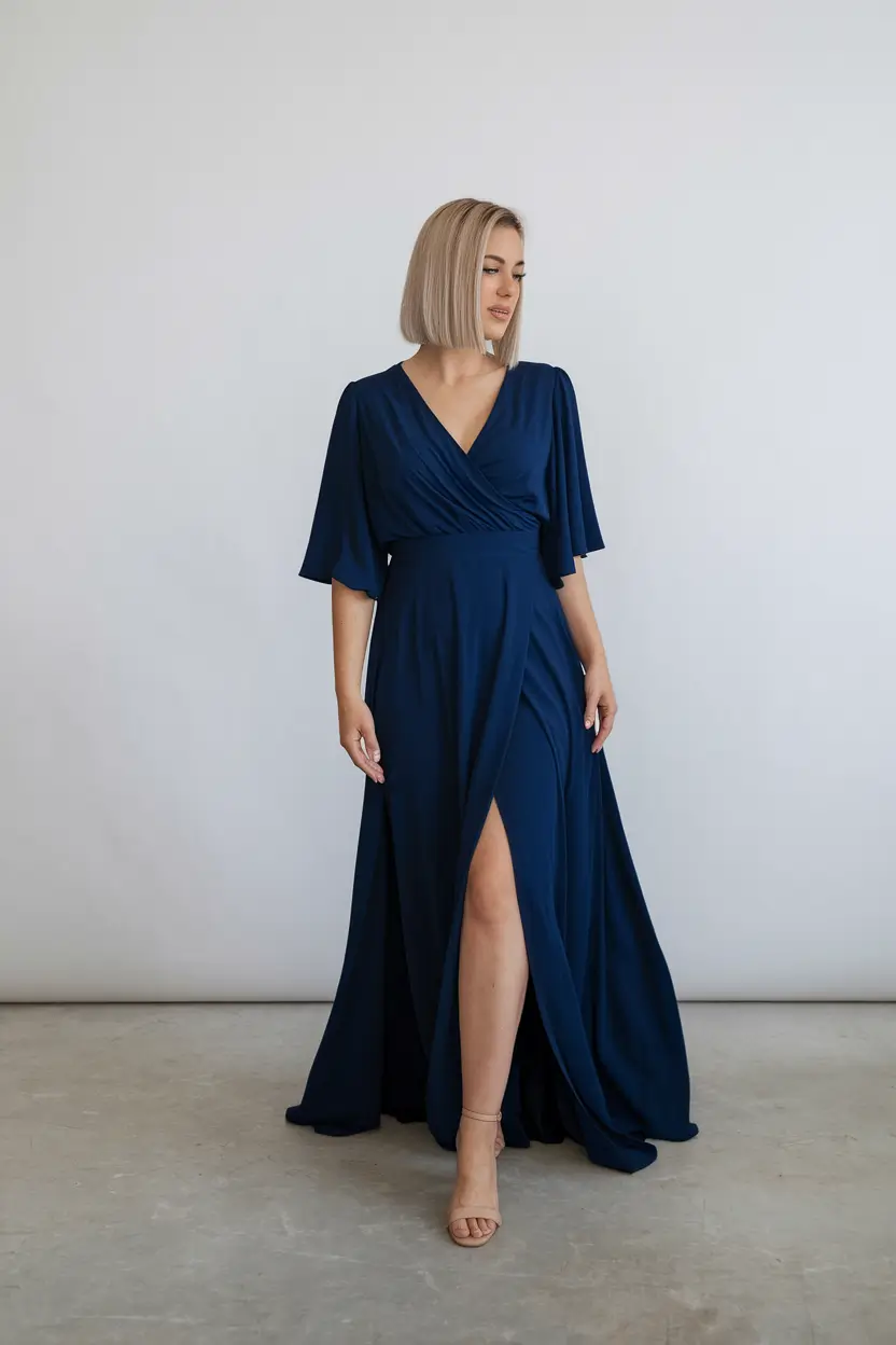 october wedding guest outfits ideas 2025 Deep Blue Elegance with Easy Grace