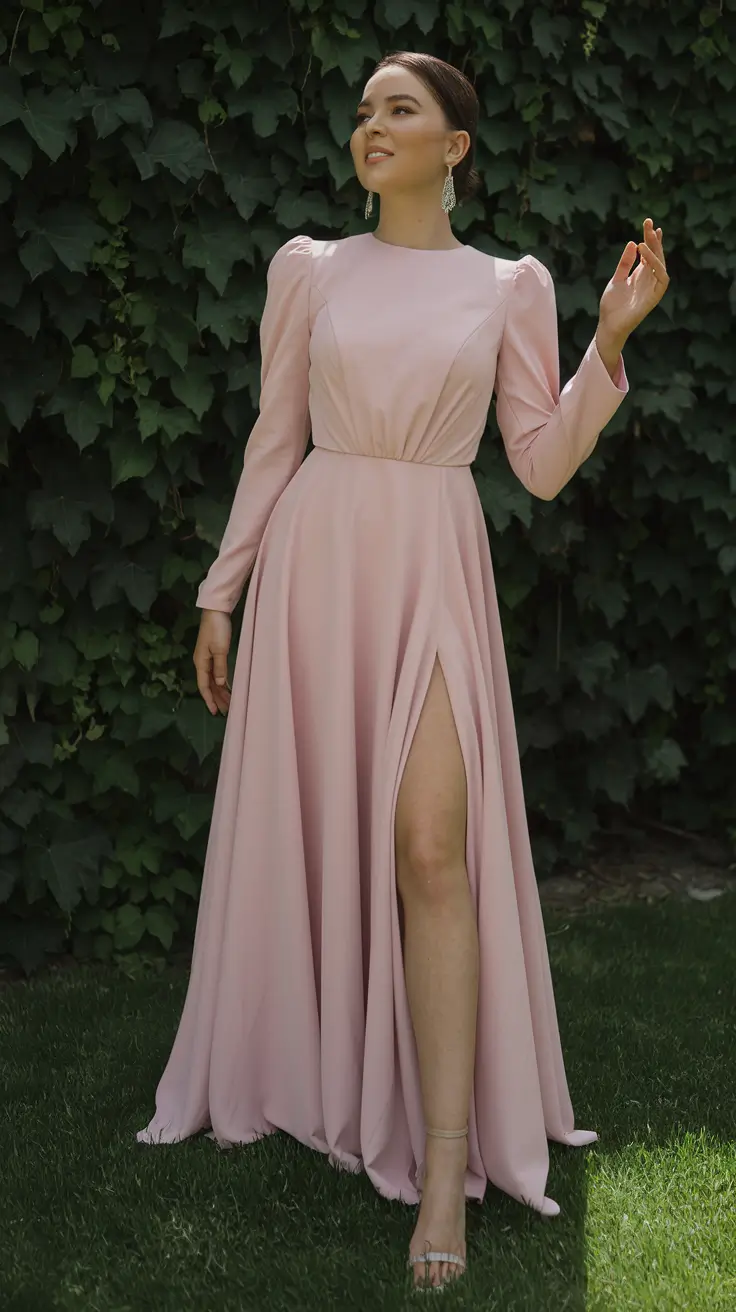 october wedding guest outfits ideas 2025 Blush Breeze Maxi with a Secret Slit
