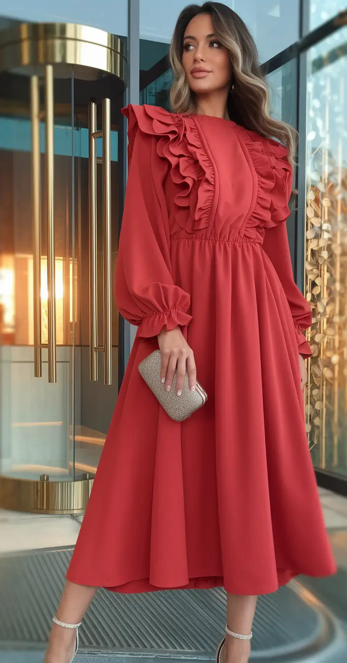 october wedding guest outfits ideas 2025 Ruffled Raspberry Elegance