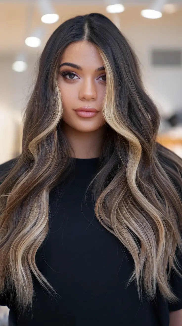 fall warm hair colors autumn Cool Blend Balayage with Mushroom Undertones