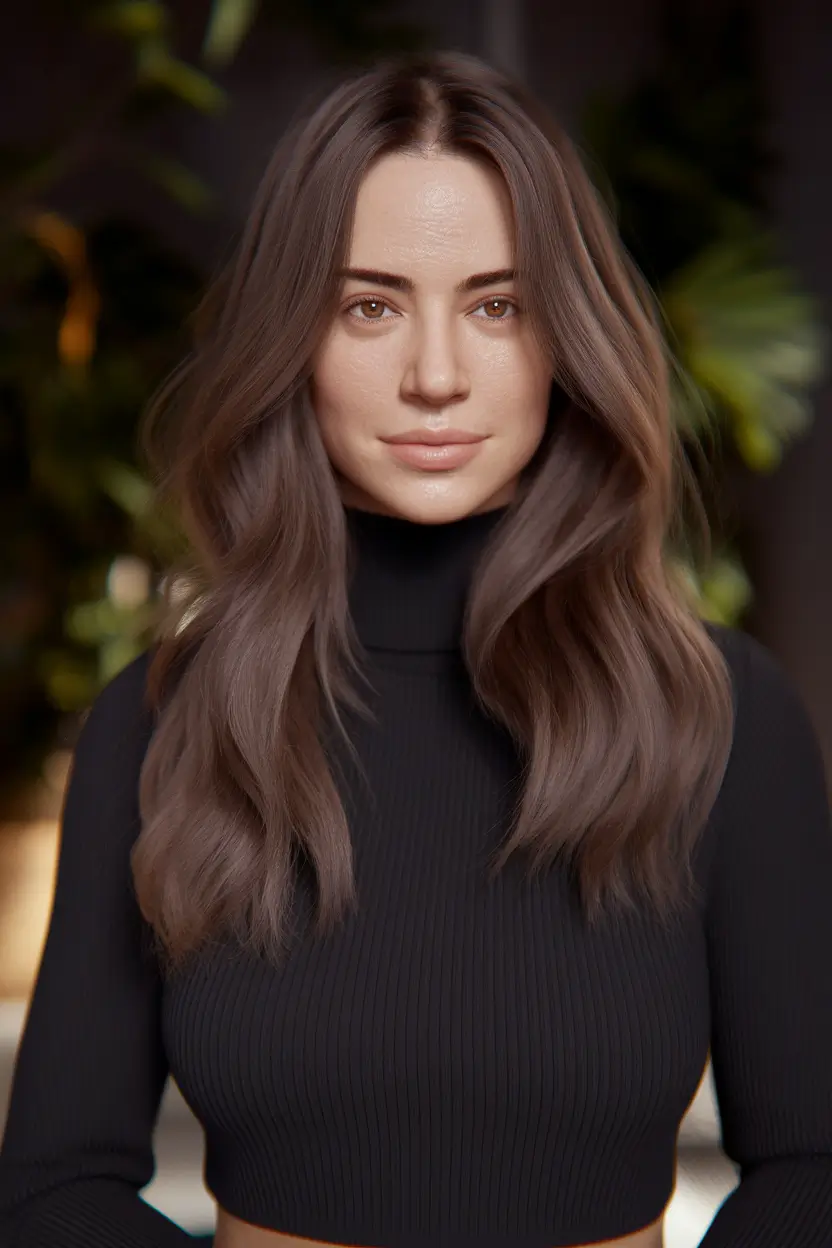 fall colors for hair autumn Velvety Brown with Muted Mushroom Dimension
