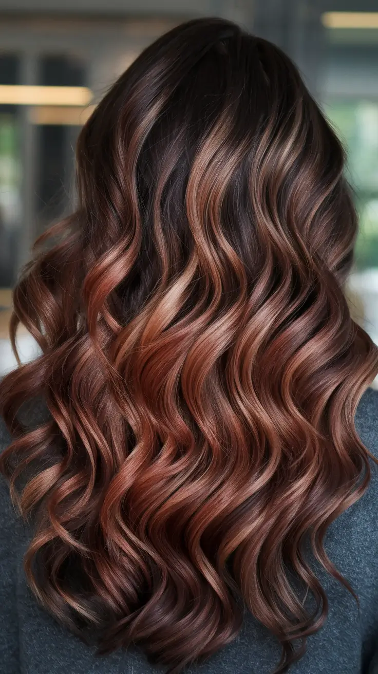 brown red Rosy Brown Red with Lush, Glossy Waves