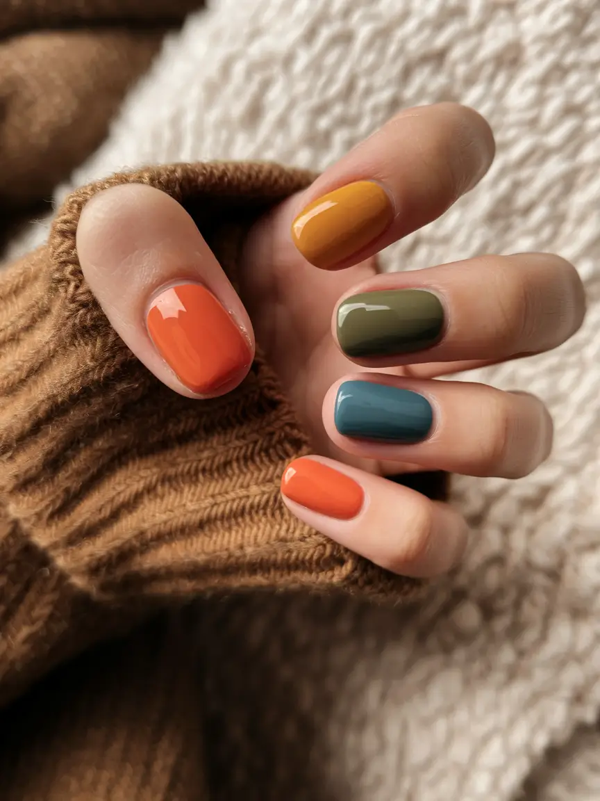 September 2025 Nail Colors Shades Harvest-Toned Rainbow Mix