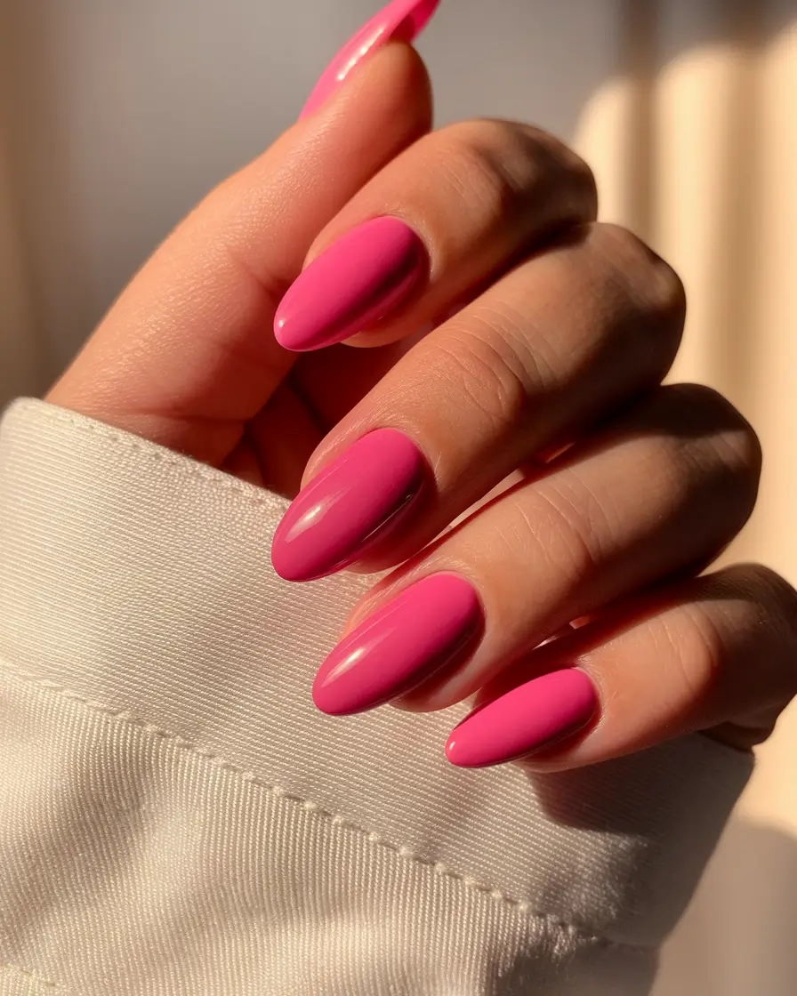 September 2025 Nail Colors Shades Glossy Hot Pink Revival