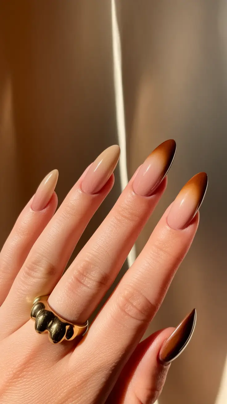 September 2025 Nail Colors Shades+Toffee Fade Almonds